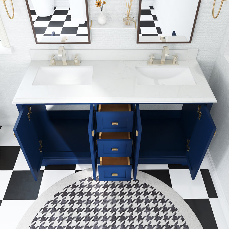 Ensemble de meuble-lavabo double 60,58 po avec plateau en pierre d'ingénierie Tarie