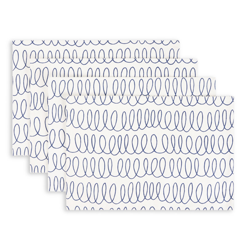 Loop And Dot 100% Cotton Rectangle, Blue/White