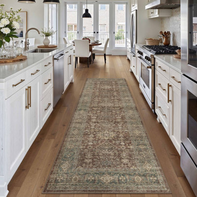 Avella Vintage Oriental Machine Washable Area Rugs With Non-Slip Backing