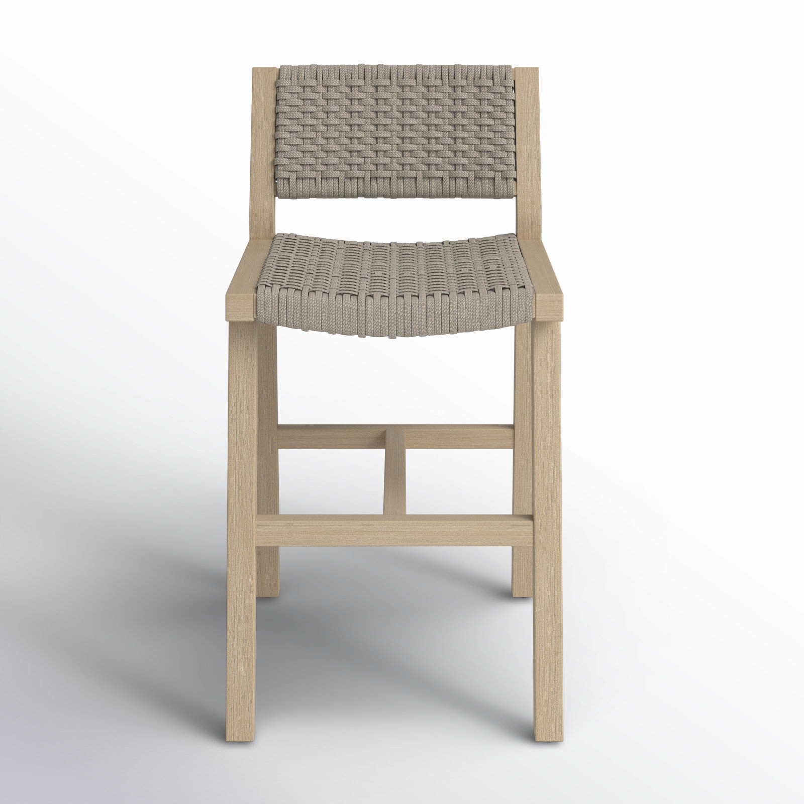 Shea Teak Outdoor Bar Stool, Washed Brown, Counter Stool (26" Seat Height), Gray Rope