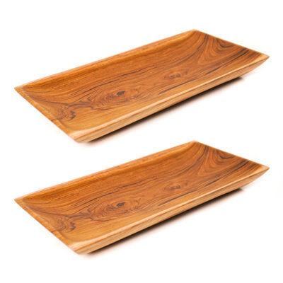 Assiette rectangulaire en bois de teck - petit (ensemble de 2)