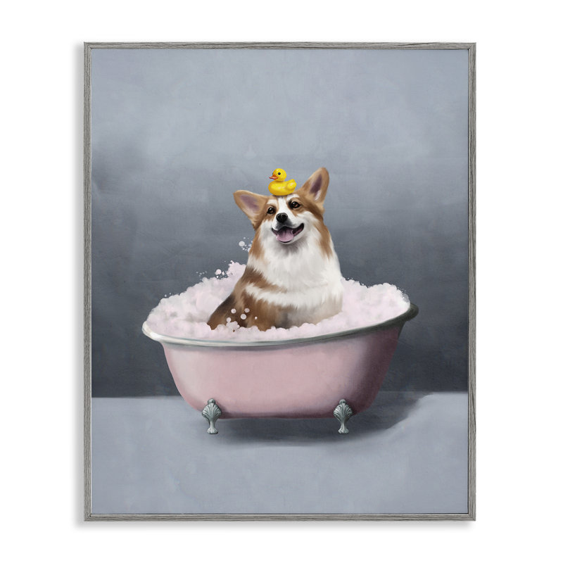  Corgi in Bath, art de la giclée encadrée par Svetlana Aleynikova, H 14 po x l 11 po, Estampe numérique Farmhouse