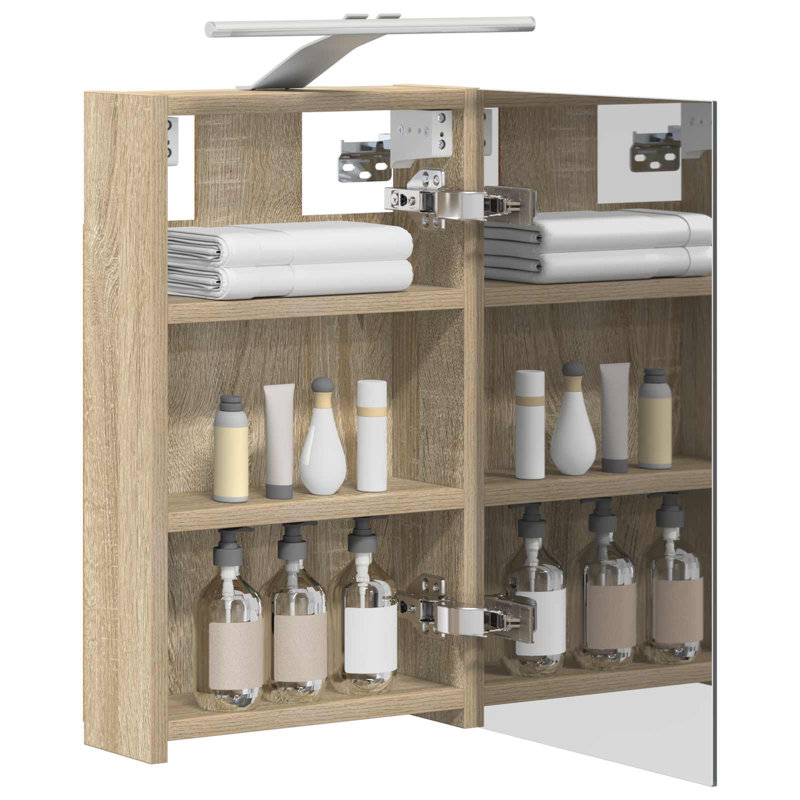 W H Wall Mounted Required Medicine Cabinet Mirror 2, 50cmH x 30cmW x 10.5cmD, Sonoma Oak