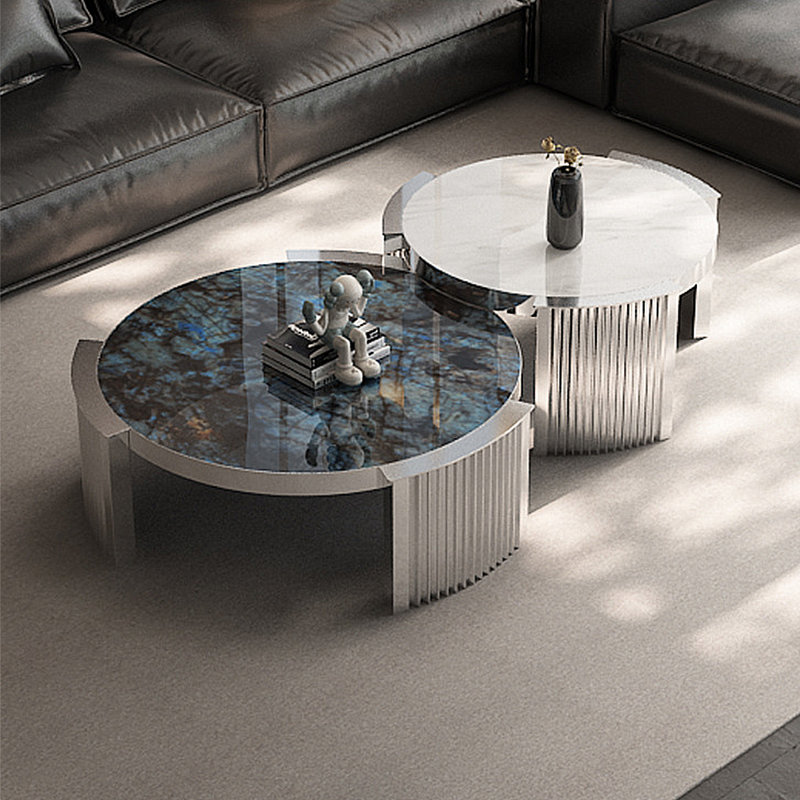Ensemble de tables de thé en marbre italien simple, Argent argent