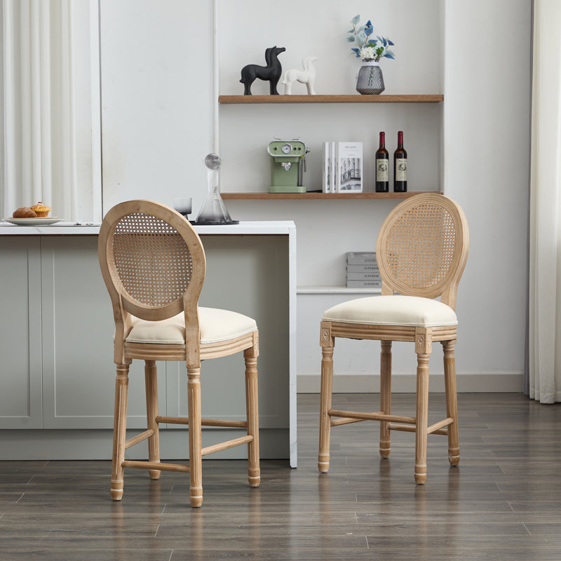 2 pièces, tabourets de bar en bois massif, revêtement beige, dossier, pour 2 chaises de comptoir, beige, cuisine