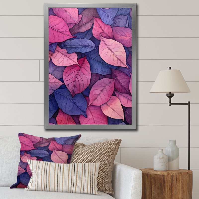 «Pink Blue Leafs Harmony II», reproduction sur toile, Cadre photo argenté, H 40 po x l 30 po x P 1,5 po