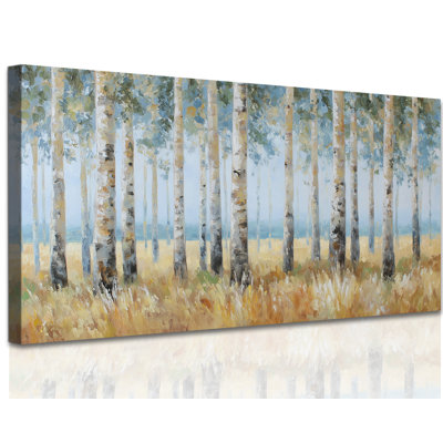  Bouleau, art mural, photos de paysage de forêt rustique, peinture de paysage de nature sereine, vert et tons de terre, décoration murale sur toile surdimensionnée pour le bureau de la chambre à coucher, 12 x 24 pouces