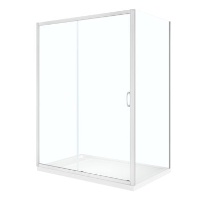 Breeze 60 in. L x 36 in. W x 75.59 in. H Straight Corner Shower Kit in Satin Nickel with Clear Sliding Door and Pan