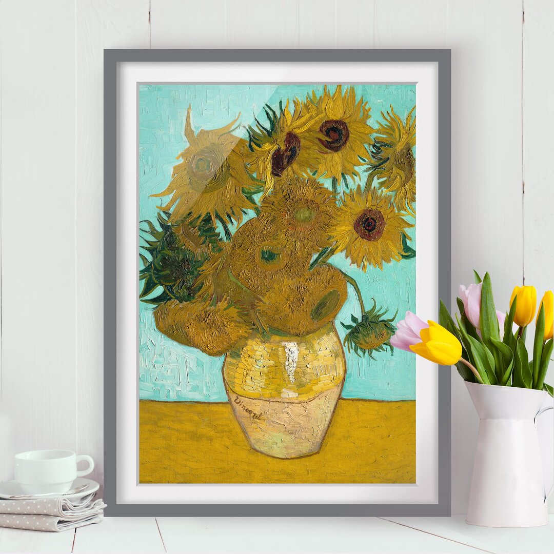 Gerahmter Kunstdruck Vase mit Sonnenblumen von Vincent van Gogh