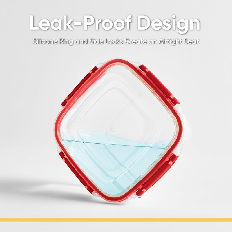 Contenants en plastique pour aliments avec couvercles hermétiques (ensemble de 4), Rouge / transparent