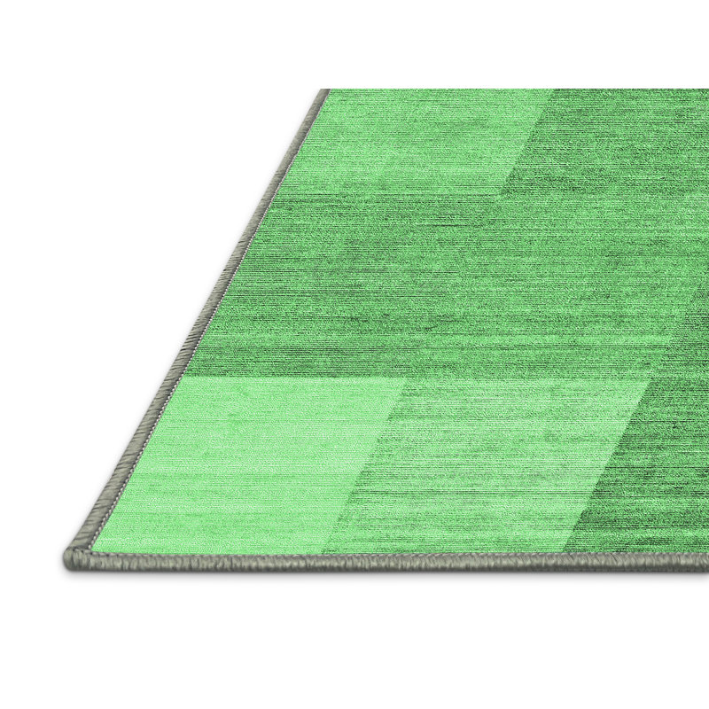 Tapis contemporain vert émeraude lavable à la machine 1802, Rectangle 7 pi x 9 pi