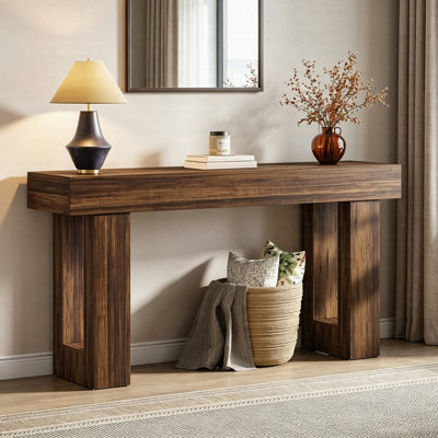 Console de 63 po de long, table de chevet rectangulaire longue, table d'appoint de style rustique noir