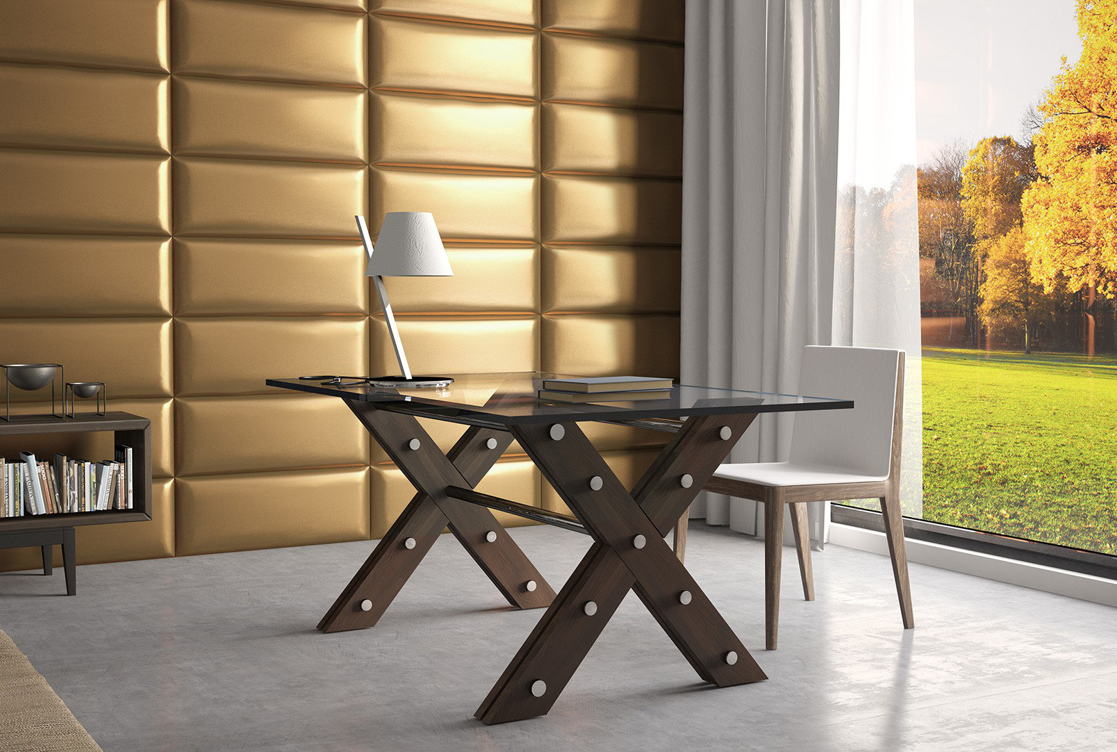 Wall Paneling in Metallic Gold