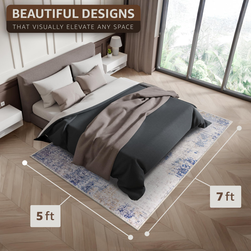 Sorbus Area Rug, Machine Washable, Non-Slip, Low Pile Indoor Carpet with Rubber Backing - Blue (Drift), 5 x 7 Ft.