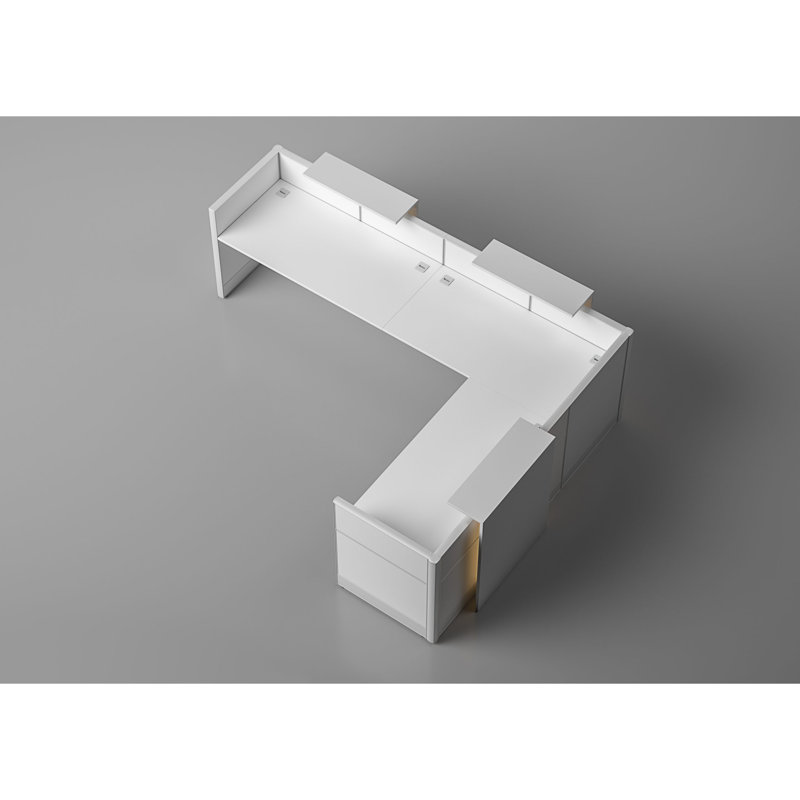 Nasly 2 Person L-Shaped Synthetic Laminate Reception Desk with Power Outlet