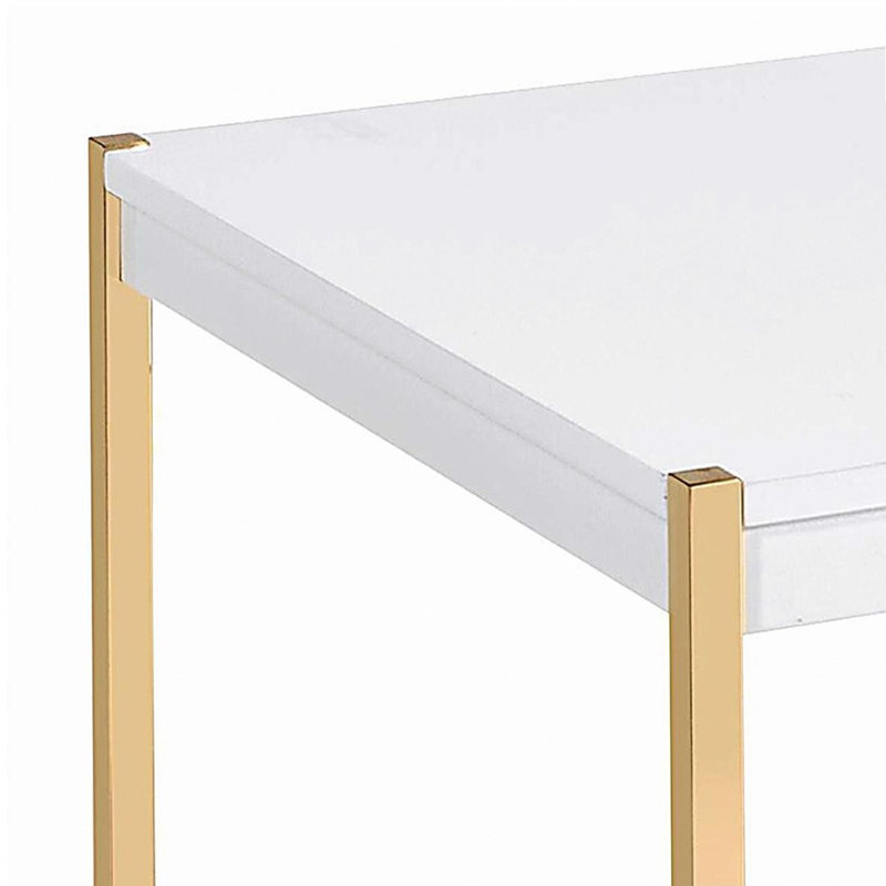 Table basse rectangulaire blanche et dorée