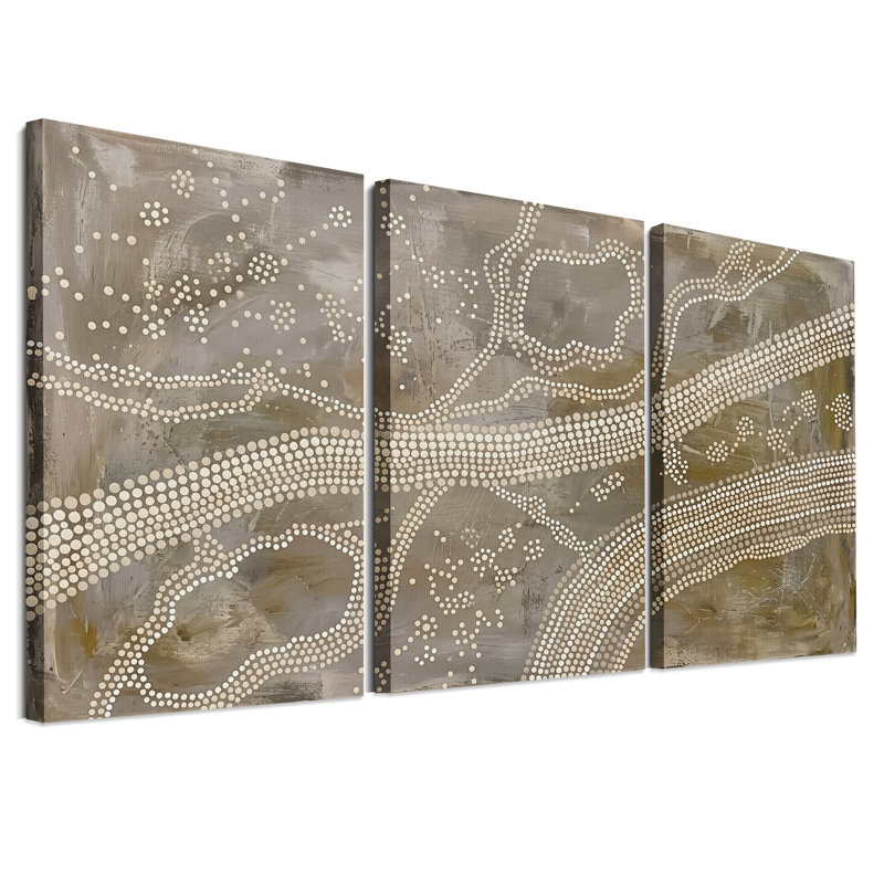 Ensemble de 3 toiles murales à motif abstrait à pois taupe et crème, 18"H x 12"W x 3pcs