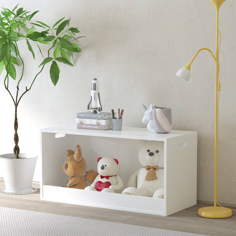 Boîte de rangement ouverte pour jouets, bac de rangement en bois blanc pour jouets en peluche, livres, chambre de bébé ou salle de jeux