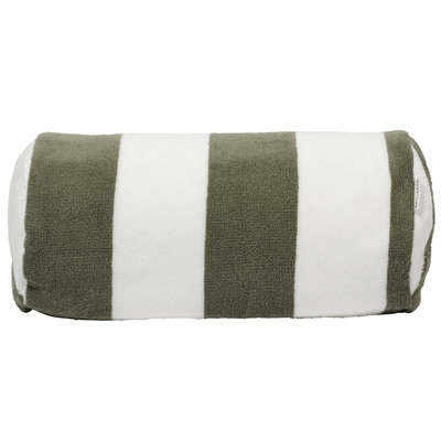 Sunnylife: Coussin de plage gonflable - Rayures olive Vacay - Coussin cylindrique de 14 x 6 po, housse amovible en éponge de 450 g / m², piscine, sable et extérieur