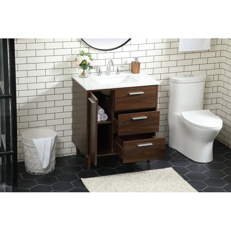 Baldwin 30'' Single Bathroom Vanity with Engineered Marble Top, Walnut