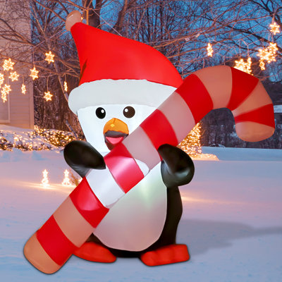Christmas Inflatable 5FT Inflatable Penguin with Candy Cane Cute Inflatable Christmas Penguin