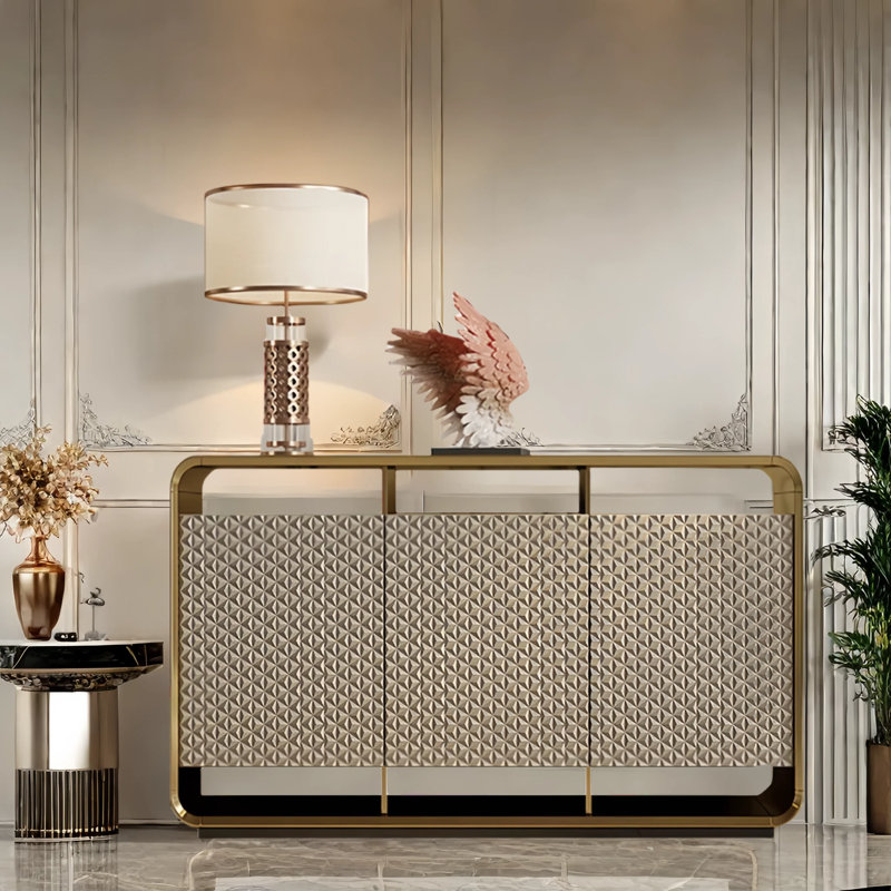 Solid Wood Minimalist Modern Sideboard, Yellow, 33.5" H x 55.1" W x 15.7" D