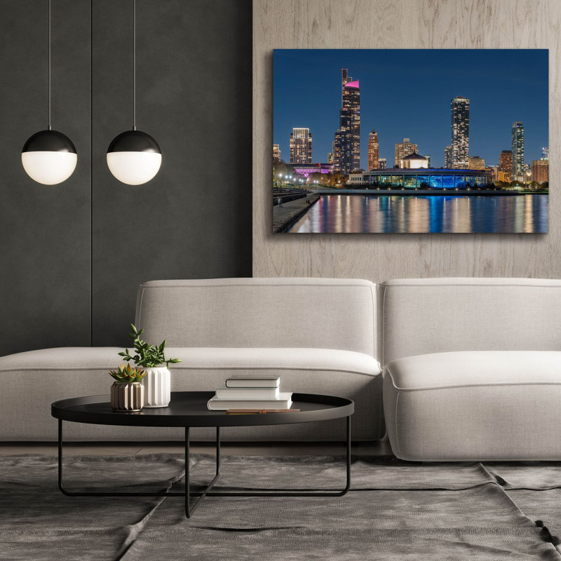 «Epic Graffiti» Chicago Nighttime Skyline 6 »par Epic Portfolio, art mural sur toile, 60 po x 40 po, H 40 po x l 60 po