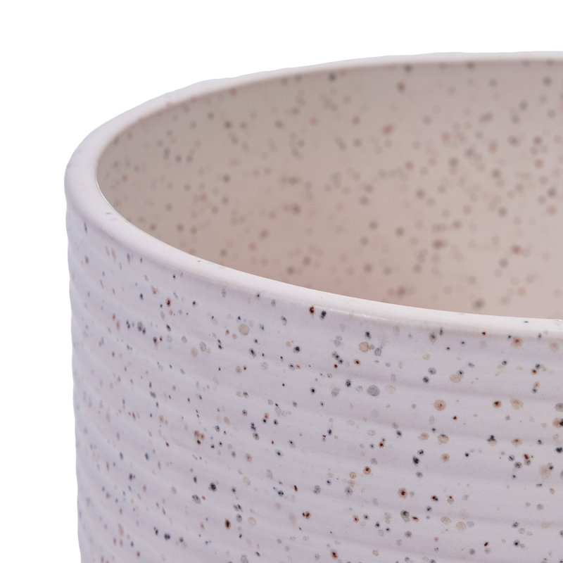 Handmade Ceramic Planter Set Of 2, 11" & 8" Diameter, White With Vertical Ridges, For Aquatic Plants Indoor/Outdoor Shelf & Table Use, Breathable Non-Porous Clay