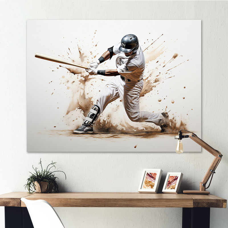 Baseball Minimal Swing I - Sports Wall Art Prints, Toile tendue, H 12 po x l 20 po x P 1 po