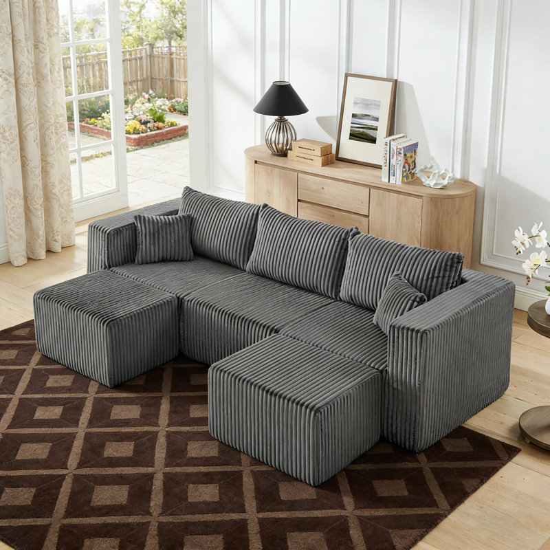 Canapé modulaire en velours côtelé peu encombrant - mousse moulée par compression, modulaire, Gris