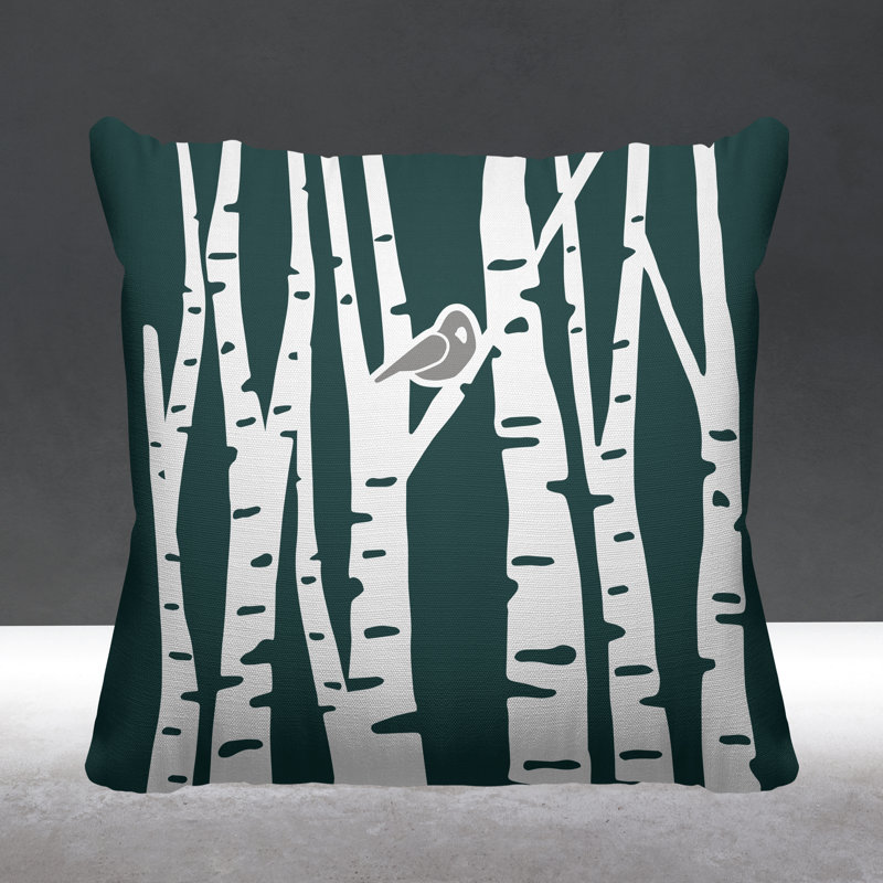 Coussin intérieur / extérieur Birch Tree Autumn / Fall, 19 po x 19 po, Émeraude, Carré