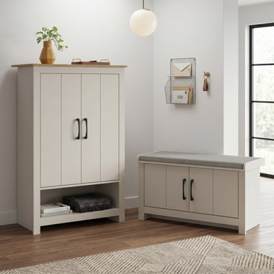 Limestone Entryway Shoe Bench And 2 Door Shoe Storage Cabinet Living Set