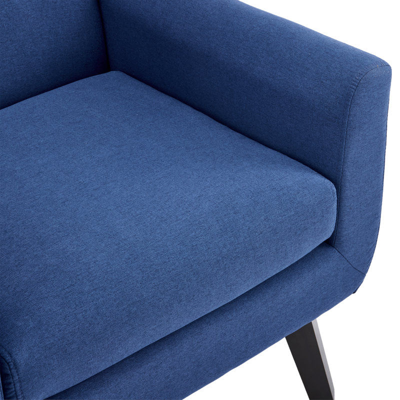 Tufted Linen Upholstered Accent Armchair With Solid Wood Leg, Navy, 1
