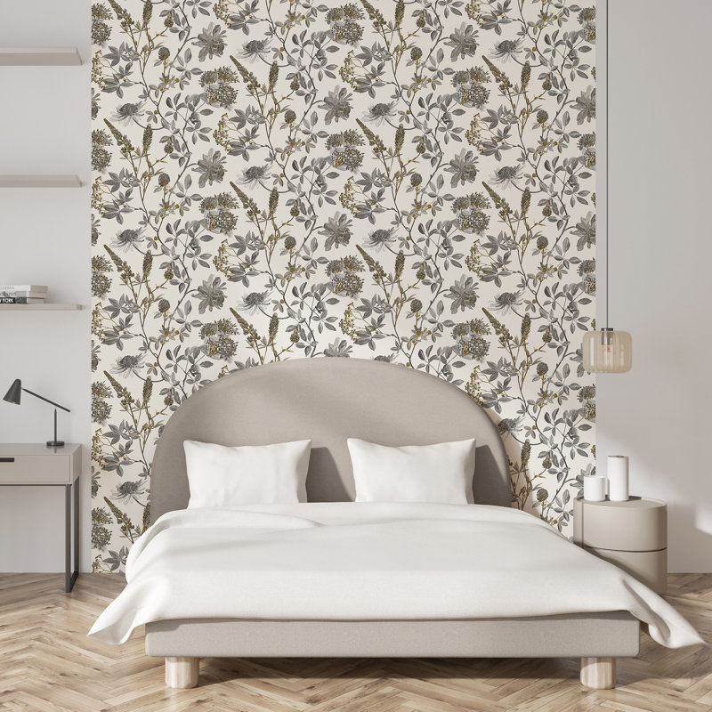 Papier peint branches botaniques, Gris
