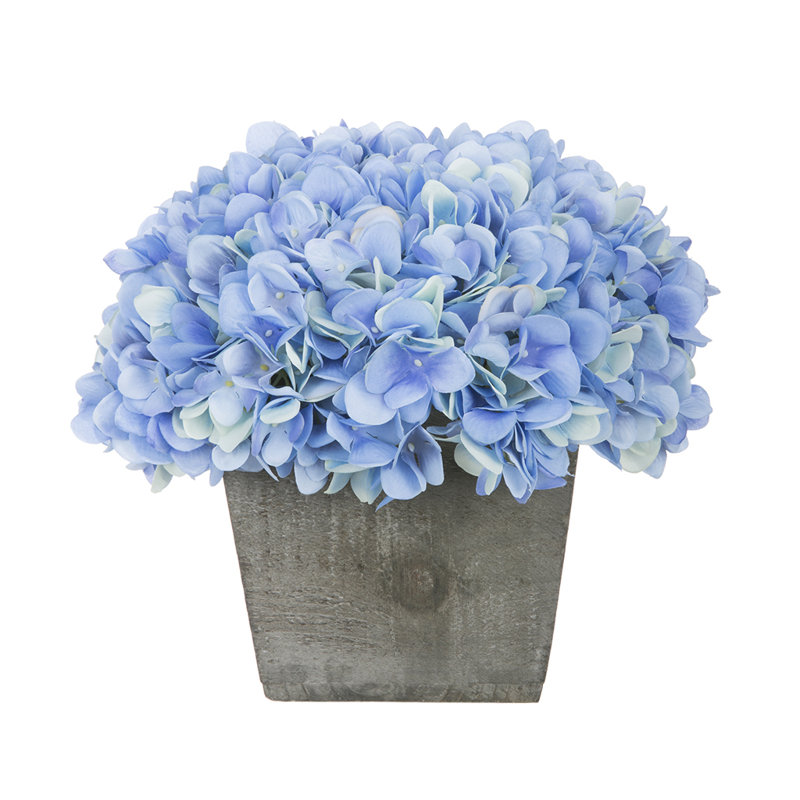 Arrangement d'hortensias artificiels en pot, Bleu