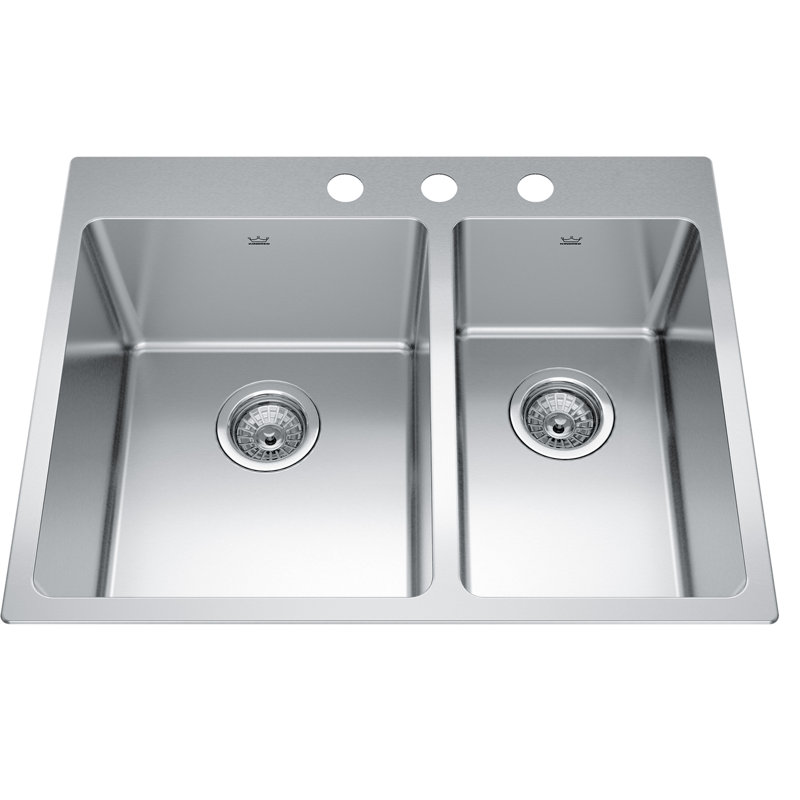 Brookmore 26.94'' L Double Bowl Stainless Steel Kitchen Sink, 3 hole