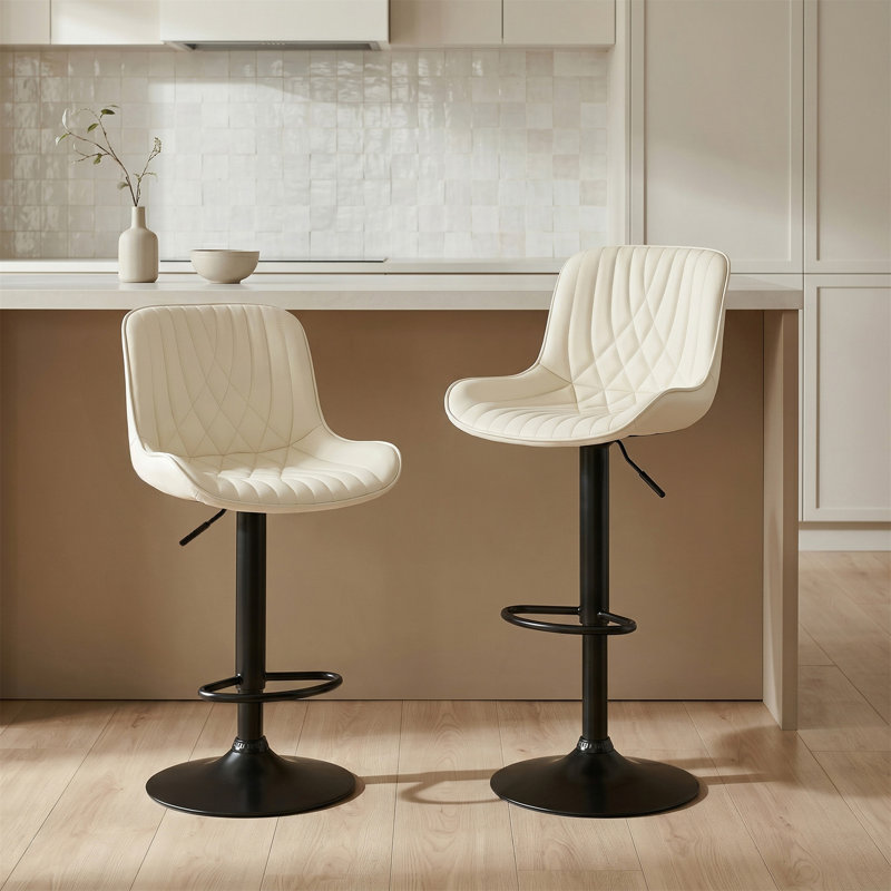 Tabouret de bar pivotant réglable en similicuir et repose-pieds, ensemble de 2, Ivory