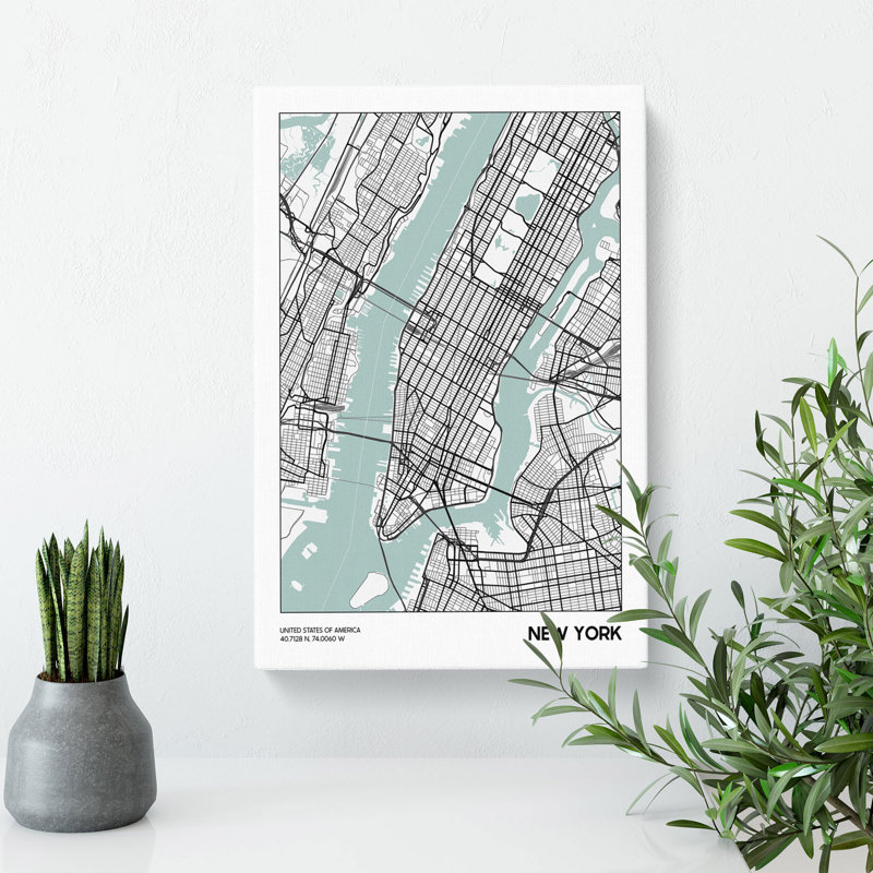 Map New York USA - Wrapped Canvas Print, 76cm H x 50cm W x 3cm D