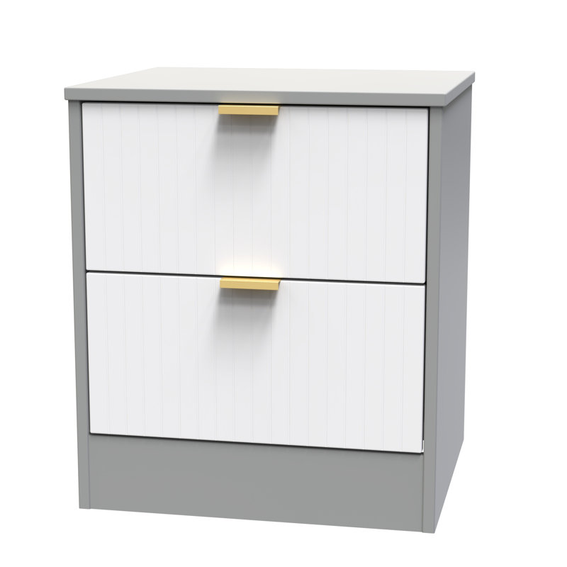 Barriner 45cm W Manufactured Wood Bedside Table, White Matt/Dusk Grey