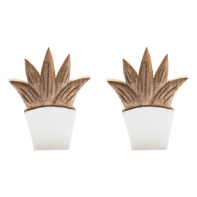 Haight Mango Wood Enamel-Coated Décor Aloe W/Vase - Set Of 2