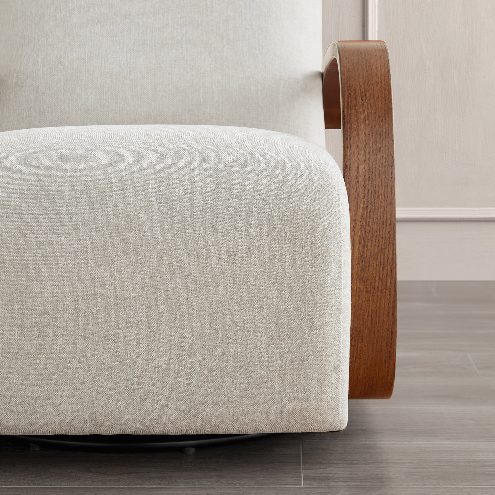 Brehana Swivel Armchair, Washed Linen Performance Weave, Hearth Walnut