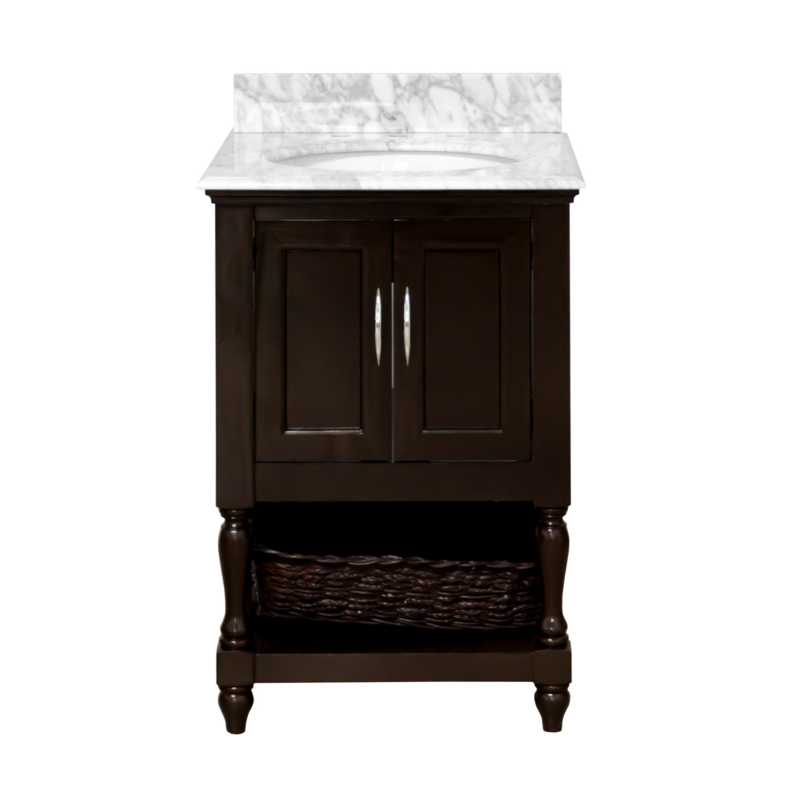 Hampton 24'' Single Bathroom Vanity, Chocolate, Carrara Marble