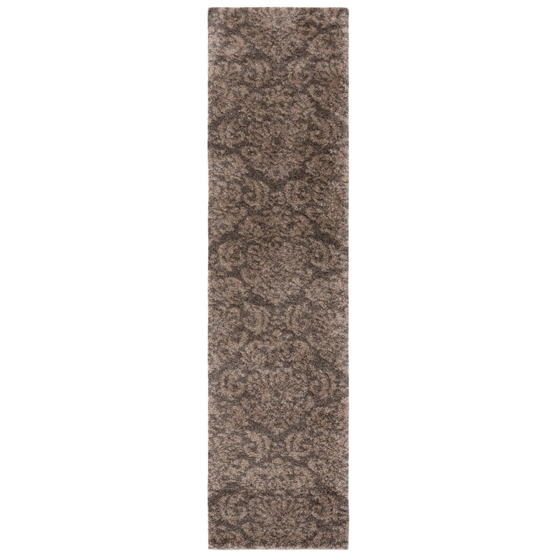 Tapis floral fumé / beige Ellyona, Tapis de couloir 2 pi 3 po x 9 pi