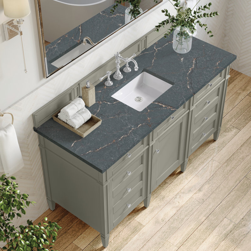 Meuble-lavabo simple 60 po Dussault, Blanc brillant, Bleu Parisien, 8 po