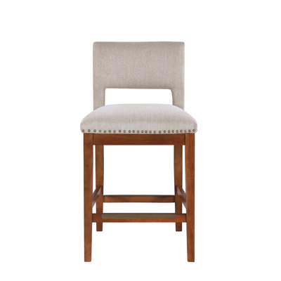 Upholstered Top Bar Stools With Studs And Wooden Legs (1 PC Only)