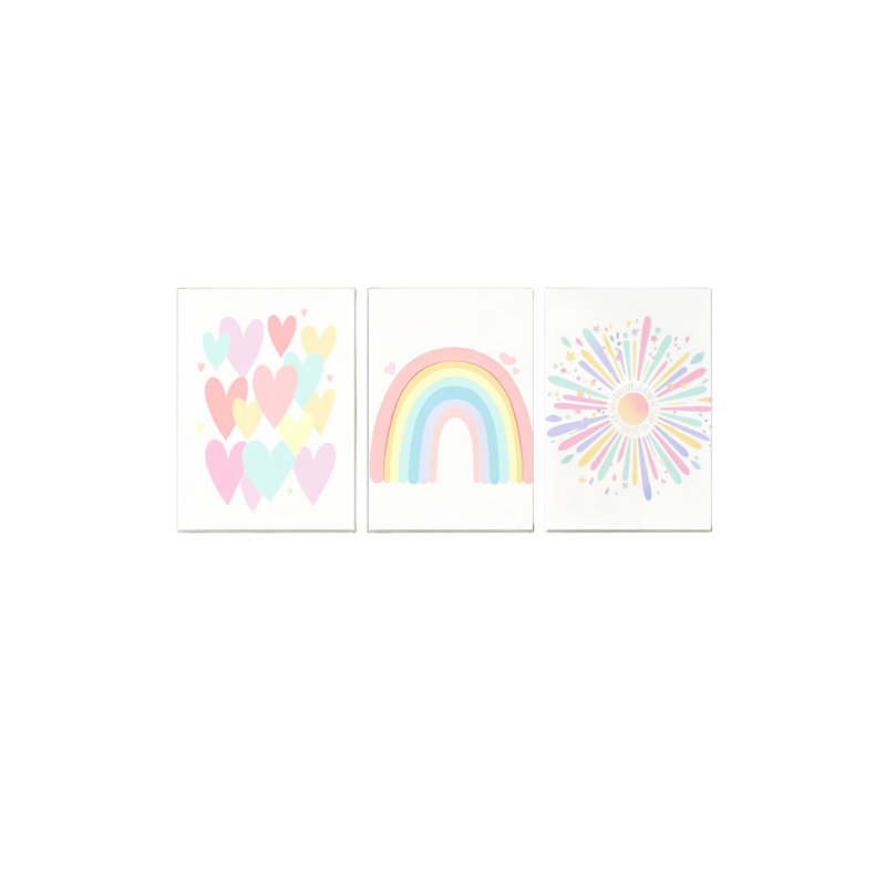 3 pièces d'art mural en toile sans cadre 16 po x 24 po Boho Sun