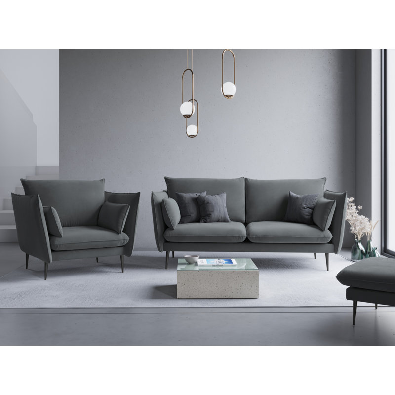 Adoraim 4 Seater Polyester Sofa, Gold, Dark Grey, 198Cm 
