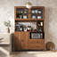 Buffet de cuisine moderne en noyer avec portes en verre, station de micro-ondes et tiroirs pour salle à manger ou garde-manger