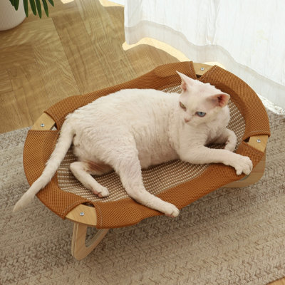 Fairela® - Elevated Cooling Cat Bed for Indoor Cats, Breathable Linen Cat Lounger with Raised Wooden Frame, Summer Pet Cot for Cats and Small Dogs
