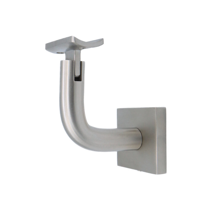 Support de main courante en verre avec rosette carrée et plaque incurvée, Acier inoxydable satiné